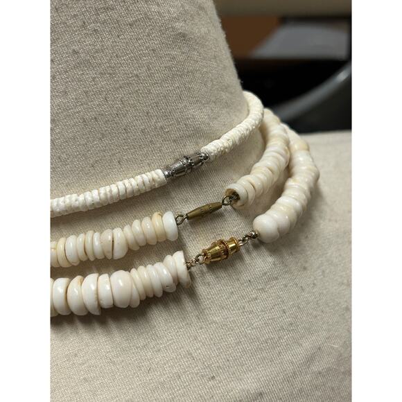 3 Vintage Puka Shell Hawaiian Collar Choker and Necklace Set 14, 15.5, + 19 inch - Picture 3 of 5